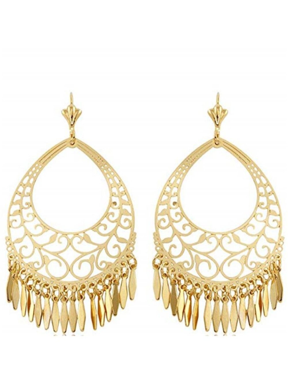 18K Gold Plated Filigree Cut-out Dangling Chandelier Earrings - Made in